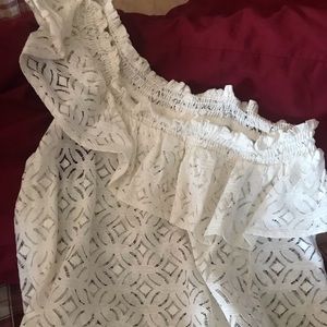 White off one shoulder lace top